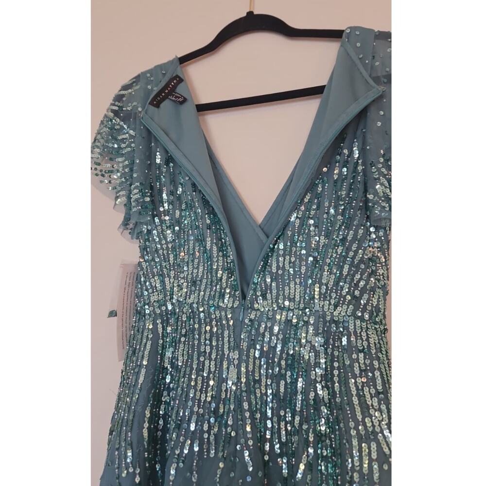 Aidan Mattox Beaded V-Neck Short Sleeve A-Line Midi Dress – Oil Green – Size 2 - Picture 5 of 7